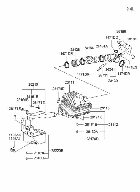 2001 Hyundai Sonata Insulator-Air Cleaner Body Diagram for 28160-37130