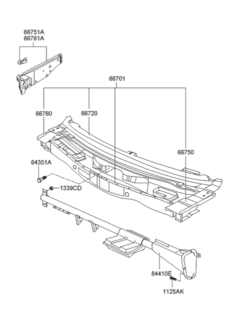2001 Hyundai Sonata Reinforcement Assembly-Cowl Top Diagram for 66720-3D100