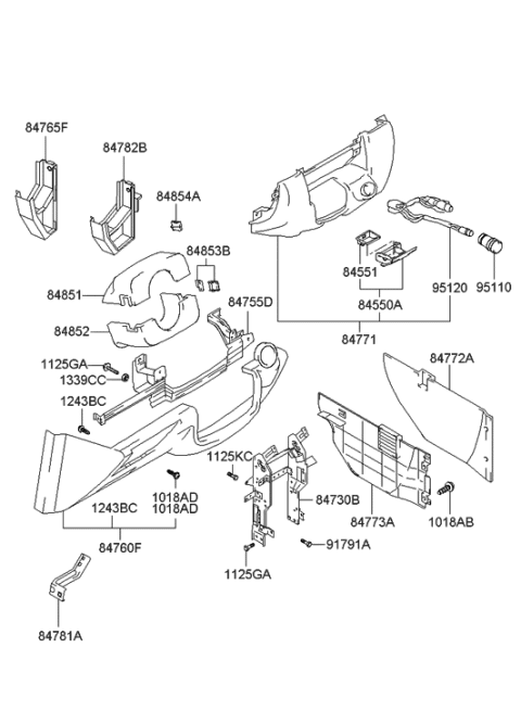 2001 Hyundai Sonata Cover Assembly-Center Crash Pad LH Diagram for 84773-3C000-TI