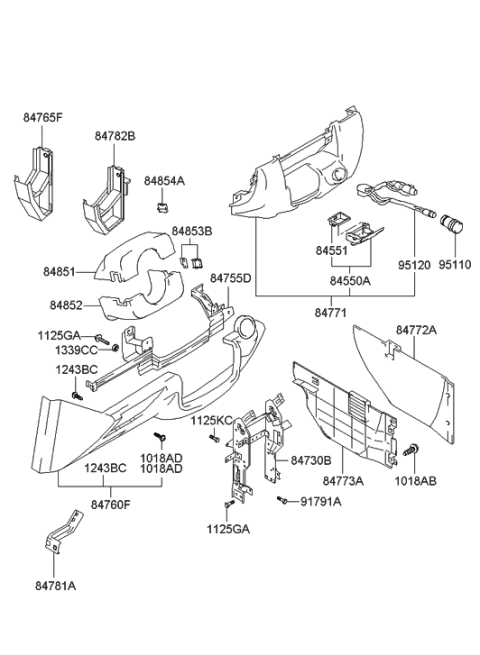 2001 Hyundai Sonata Steering Column Lower Shroud Diagram for 84851-3C000-TI