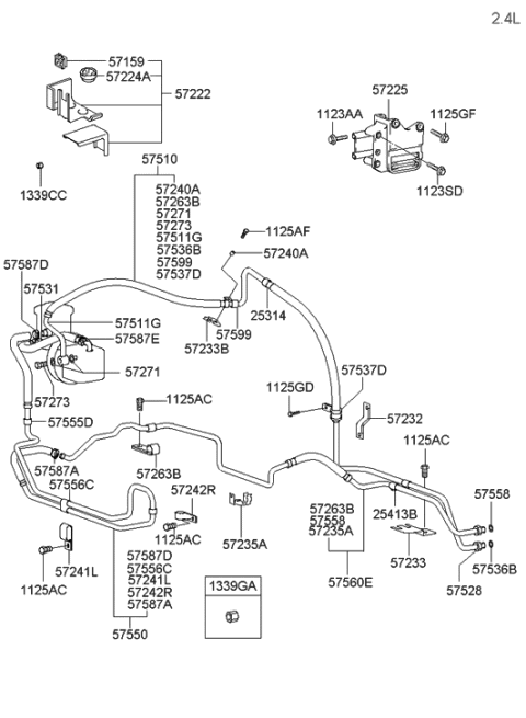2005 Hyundai Sonata Old Body Style Power Steering Hose & Bracket Diagram 1