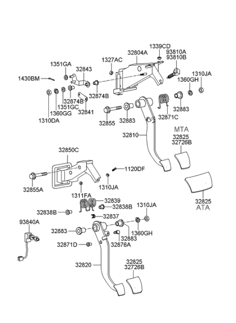 2002 Hyundai Sonata Clutch & Brake Pedal Diagram