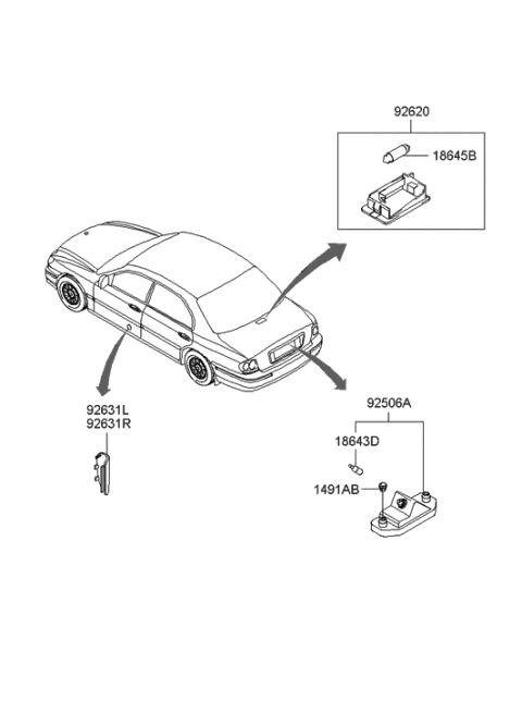 2001 Hyundai Sonata Lens-Door Courtesy Lamp,RH Diagram for 92641-3D010