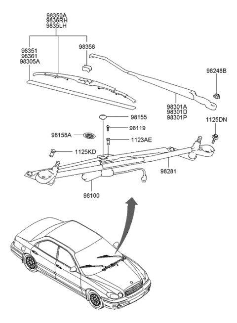 2005 Hyundai Sonata Cover-Windshield Wiper Diagram for 98158-38000