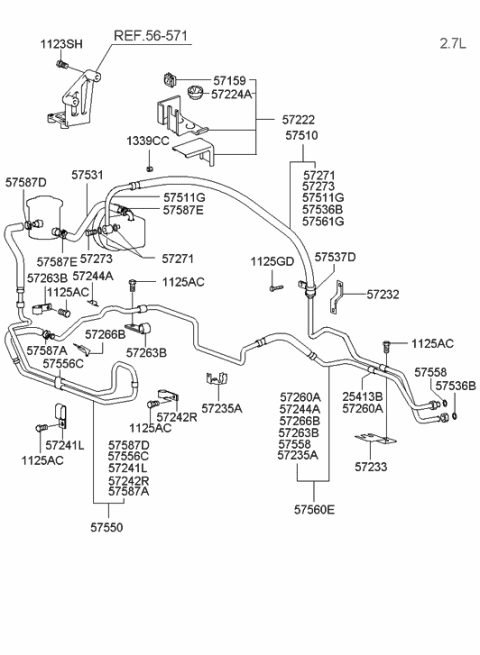 2005 Hyundai Sonata Old Body Style Power Steering Hose & Bracket Diagram 2