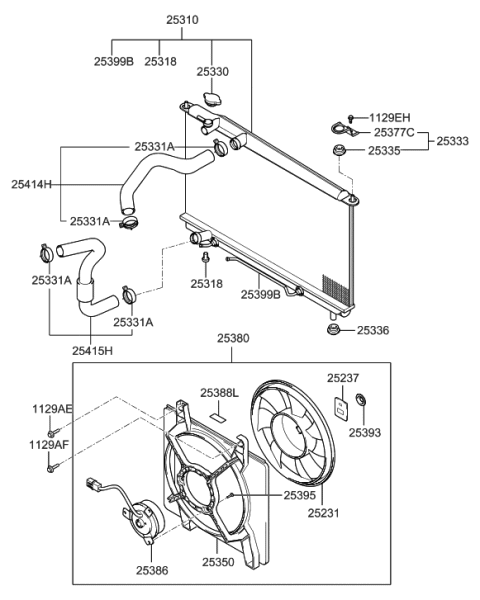 2005 Hyundai Sonata Old Body Style Radiator Hose & Reservoir Tank Diagram 1