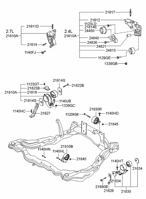 2002 Hyundai Sonata Engine Mounting Bracket Assembly Diagram for 21810-38710