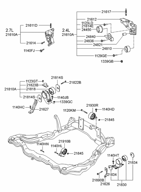 2005 Hyundai Sonata Old Body Style Engine & Transaxle Mounting Diagram