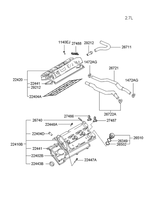 2005 Hyundai Sonata Old Body Style Rocker Cover Diagram 2
