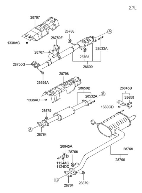 2005 Hyundai Sonata Old Body Style Muffler & Exhaust Pipe Diagram 2