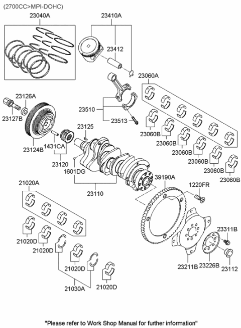 2005 Hyundai Sonata Old Body Style Crankshaft & Piston Diagram 2