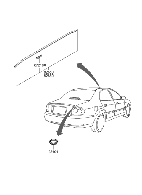 2005 Hyundai Sonata Old Body Style Roof Garnish & Rear Spoiler Diagram