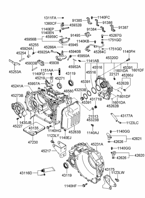 2004 Hyundai Sonata Bracket-Roll Support,Front Diagram for 45220-39101