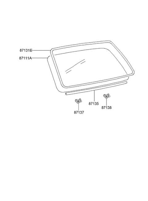 2005 Hyundai Sonata Old Body Style Rear Window Glass & Moulding Diagram