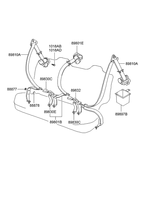 2001 Hyundai Sonata 2Nd Rear Left Seat Belt Assembly Diagram for 89810-3D500-LK