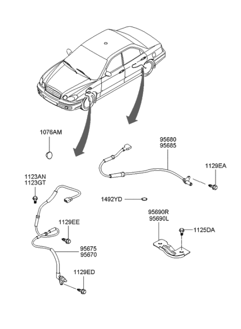 2001 Hyundai Sonata Sensor-Abs Front Wheel ,RH Diagram for 95670-38100