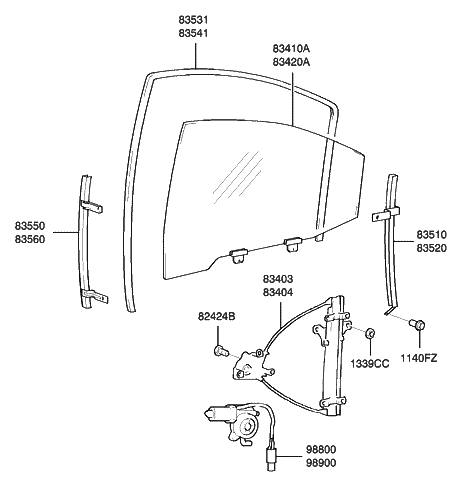 2004 Hyundai Sonata Rear Door Window Reg & Glass Diagram