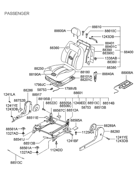 2004 Hyundai Sonata Front Right-Hand Seat Back Covering Assembly Diagram for 88470-3D000-PDN