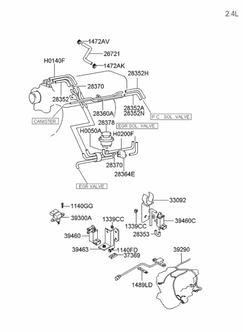 2005 Hyundai Sonata Old Body Style Throttle Body & Injector Diagram 2