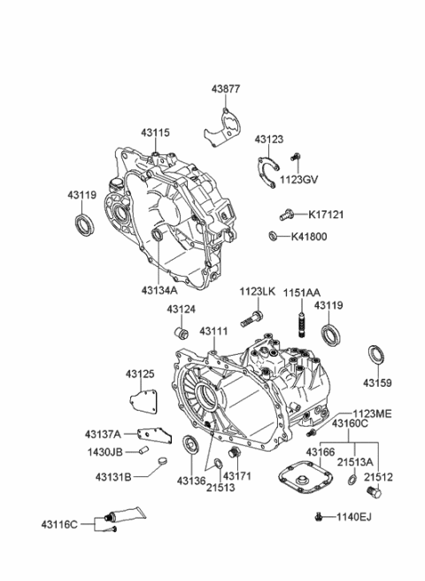 2005 Hyundai Sonata Old Body Style Transaxle Case (MTA) Diagram