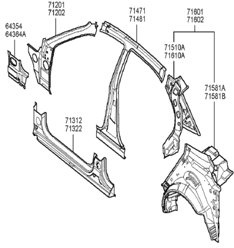 2005 Hyundai Sonata Panel Assembly-Quarter Inner Upper,RH Diagram for 71640-3D000