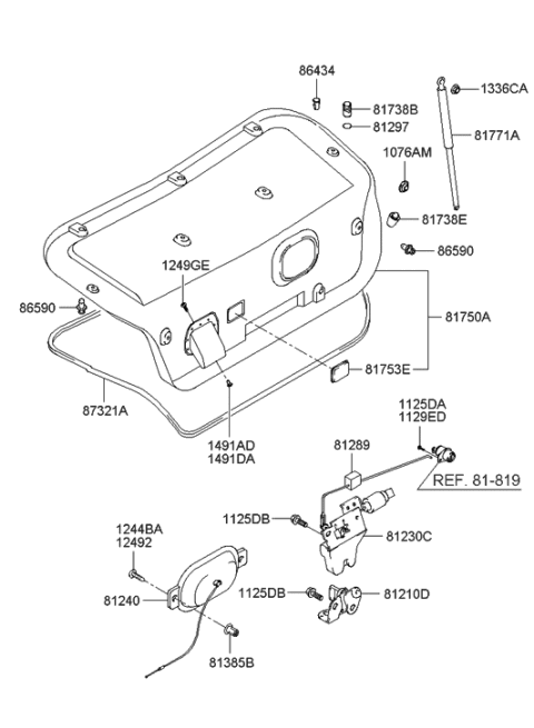 2005 Hyundai Sonata Old Body Style Trunk Lid Trim Diagram