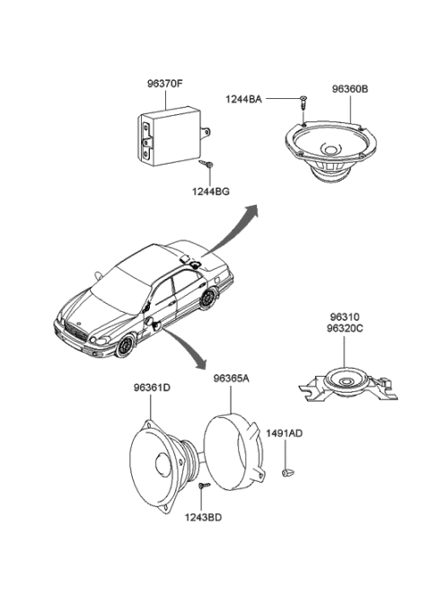 2001 Hyundai Sonata Front Tweeter Speaker Assembly,Right Diagram for 96310-3D700