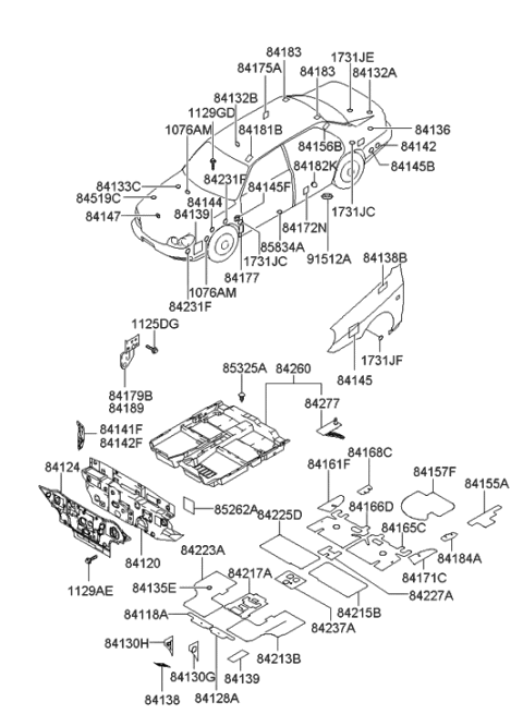 2005 Hyundai Sonata Old Body Style Isolation Pad & Floor Covering Diagram