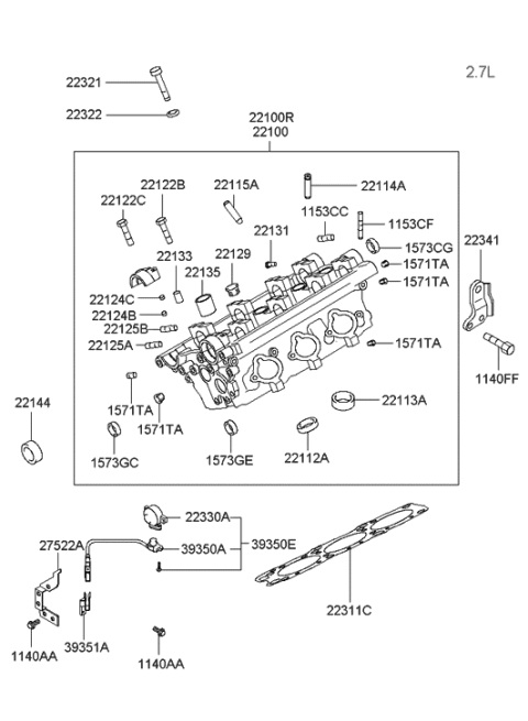 2005 Hyundai Sonata Old Body Style Cylinder Head Diagram 1