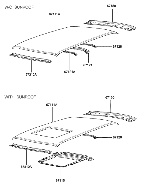 2005 Hyundai Sonata Old Body Style Roof Panel Diagram