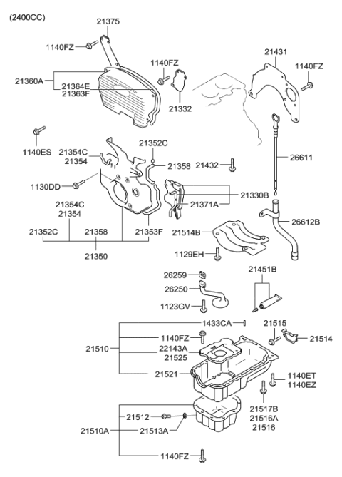 2005 Hyundai Sonata Old Body Style Belt Cover & Oil Pan Diagram 1