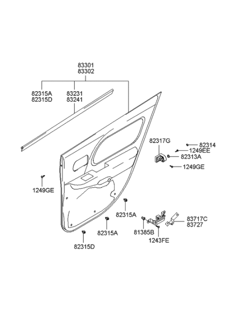 2003 Hyundai Sonata Panel Complete-Rear Door Trim,RH Diagram for 83302-3D001-YU