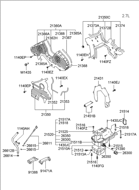 2005 Hyundai Sonata Cover Assembly-Timing Belt Lower Diagram for 21350-38014