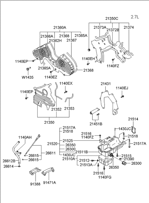 2005 Hyundai Sonata Old Body Style Belt Cover & Oil Pan Diagram 2
