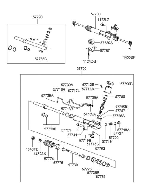 2001 Hyundai Sonata Rack Assembly-Power Steering Gear Box Diagram for 57710-38000