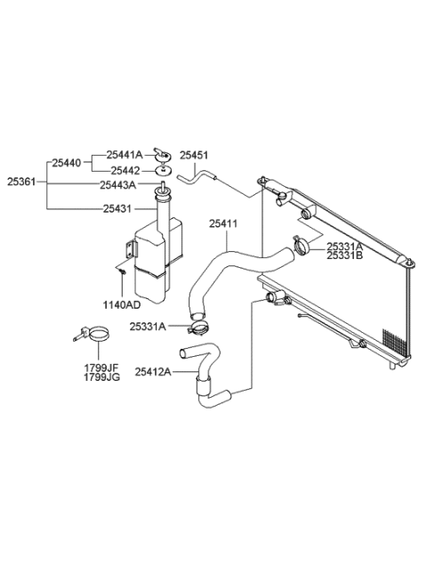 2005 Hyundai Sonata Old Body Style Radiator Hose & Reservoir Tank Diagram 2