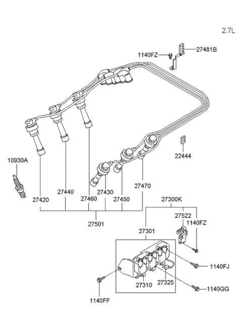2005 Hyundai Sonata Old Body Style Spark Plug & Cable Diagram 2