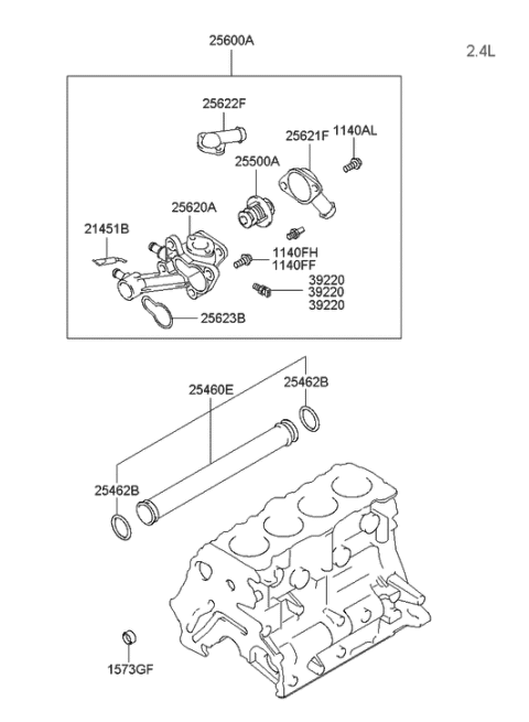 2005 Hyundai Sonata Old Body Style Coolant Hose & Pipe Diagram 1