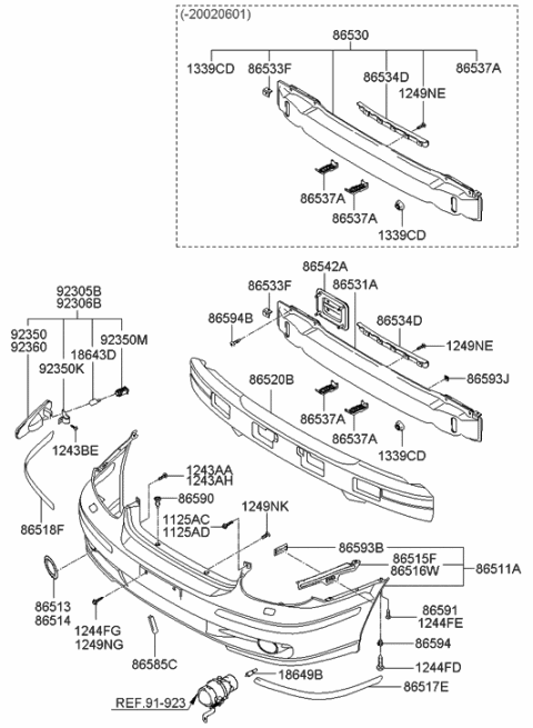 2001 Hyundai Sonata Bracket-Front Rail Lower Mounting Diagram for 86537-3D000