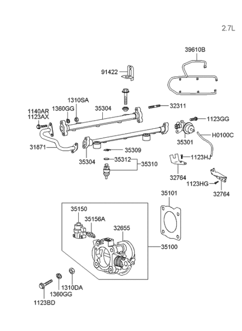 2005 Hyundai Sonata Old Body Style Throttle Body & Injector Diagram 3
