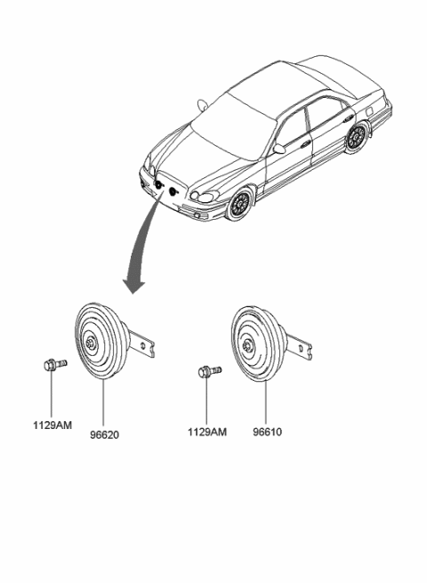2003 Hyundai Sonata Horn Assembly-High Pitch Diagram for 96620-38100