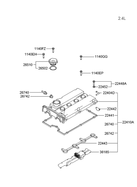 2005 Hyundai Sonata Old Body Style Rocker Cover Diagram 1