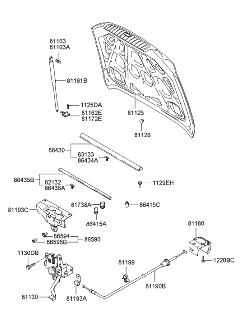 2003 Hyundai Sonata Cable Assembly-Hood Latch Release Diagram for 81190-3D000