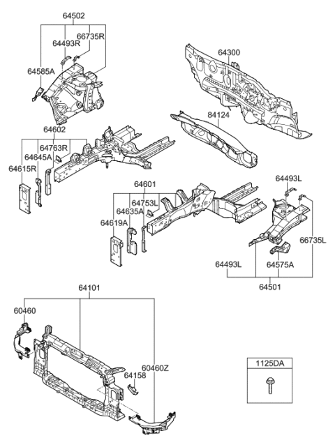 1996 Hyundai Accent Bracket Assembly-Fender & Bumper,R Diagram for 64587-3X010