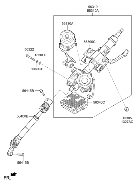 2015 Hyundai Elantra Column & Housing Assembly Diagram for 56390-3X955