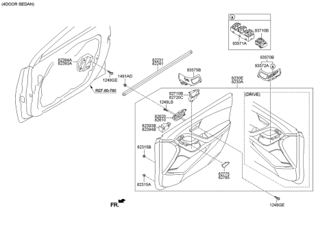 1996 Hyundai Accent Power Window Assist Switch Assembly Diagram for 93575-3X500-RAS