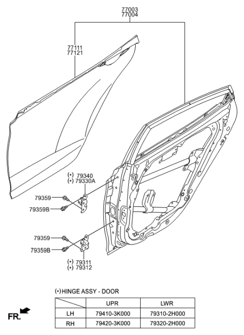 1994 Hyundai Accent Panel-Rear Door Outer,RH Diagram for 77121-3X000