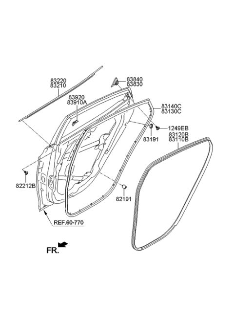 2015 Hyundai Elantra Korean made Rear Door Moulding Diagram