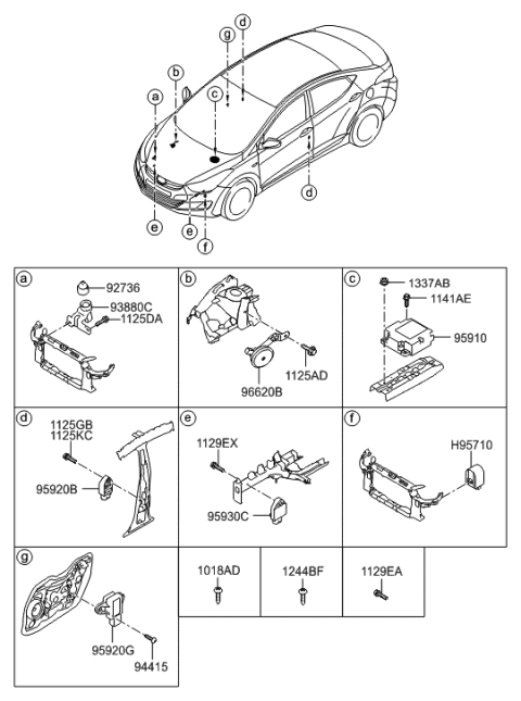 1994 Hyundai Accent Sensor Assembly-Side Impact,Front Diagram for 95920-3X100