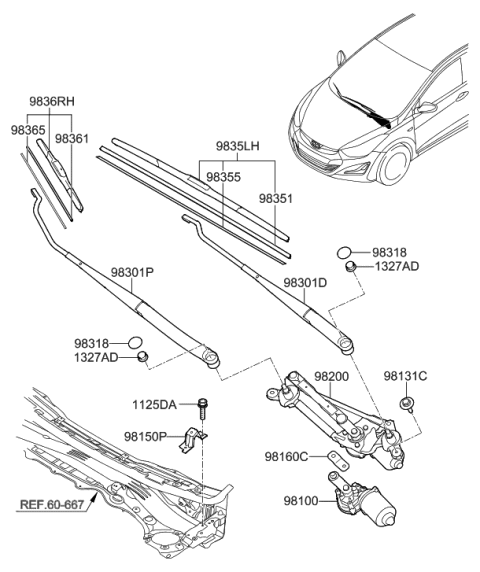 1996 Hyundai Accent Linkage Assembly-Windshield Wiper Diagram for 98120-3X000